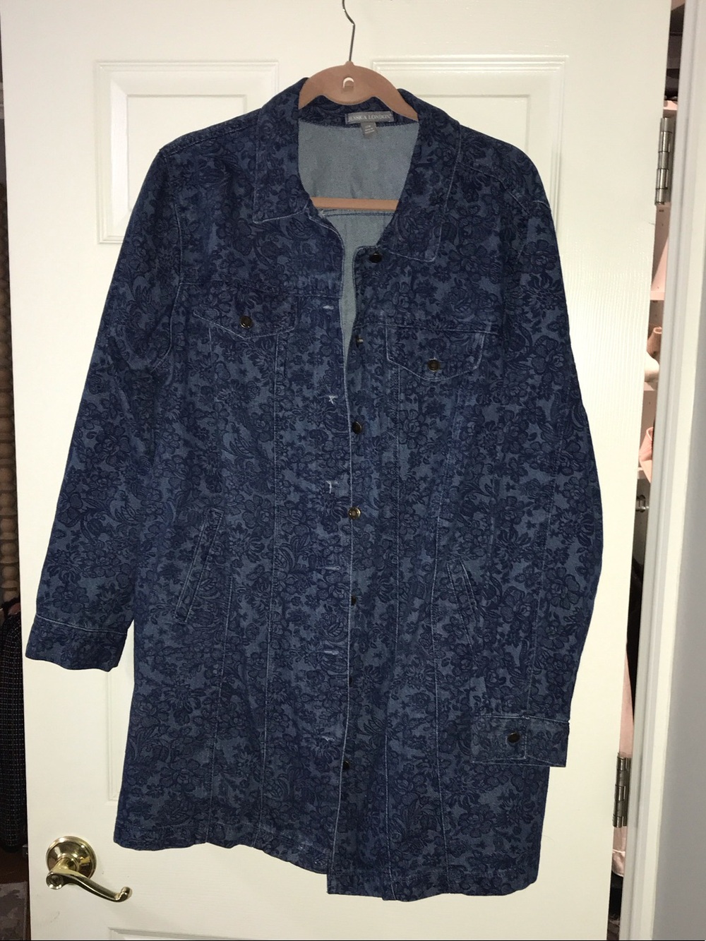 Jessica London Navy Blue Floral Print Denim Jacket